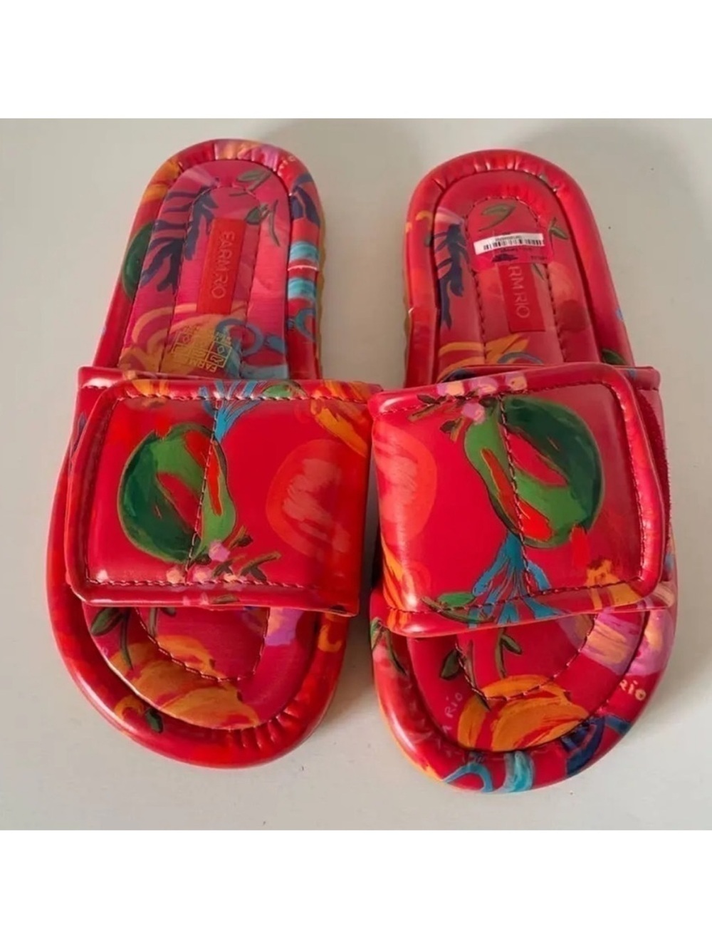 FARM Rio Red “pink fruits” Puffy Slide Sandals NWOT